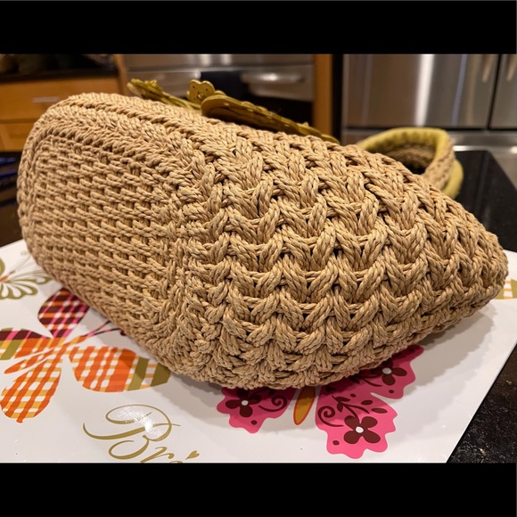 BRIGHTON YELLOW LEATHER BUTTERFLY ON THICK JUTE SHOULDER BAG PURSE - Picture 11 of 16